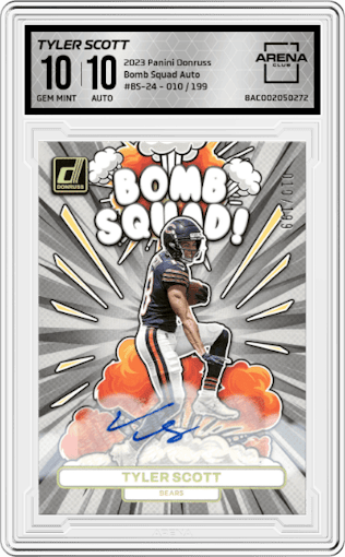 Tyler Scott from the 2023 Panini Donruss set graded by Arena Club and given an overall grade of 10.