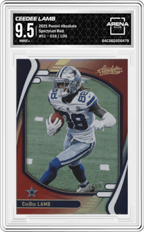 CeeDee Lamb from the 2021 Panini Absolute set featuring a Spectrum Red parallel graded by Arena Club and given an overall grade of 9.5.