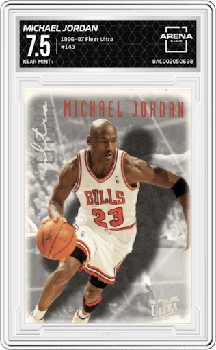 Michael Jordan from the 1996-97 Fleer Ultra set graded by Arena Club and given an overall grade of 7.5.
