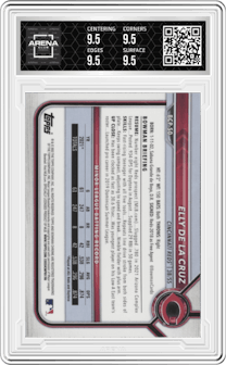 Elly De La Cruz from the 2022 Bowman set graded by Arena Club and given an overall grade of 9.5.