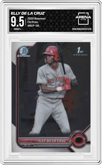 Elly De La Cruz from the 2022 Bowman set graded by Arena Club and given an overall grade of 9.5.