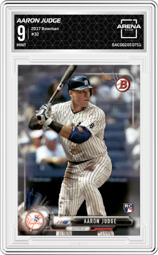 Aaron Judge from the 2017 Bowman set graded by Arena Club and given an overall grade of 9.