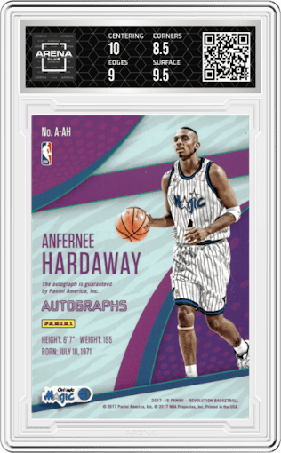 Anfernee Hardaway from the 2017-18 Panini Revolution set graded by Arena Club and given an overall grade of 9.
