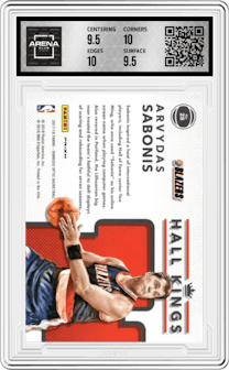 Arvydas Sabonis from the 2017-18 Panini Donruss Optic set featuring a Green parallel graded by Arena Club and given an overall grade of 10.