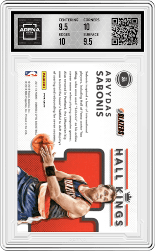 Arvydas Sabonis from the 2017-18 Panini Donruss Optic set featuring a Green parallel graded by Arena Club and given an overall grade of 10.