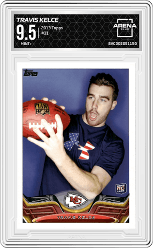 Travis Kelce from the 2013 Topps set graded by Arena Club and given an overall grade of 9.5.