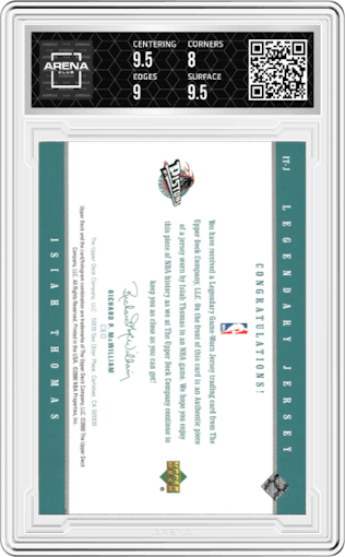 Isiah Thomas from the 1999-00 Upper Deck Legends set graded by Arena Club and given an overall grade of 8.5.