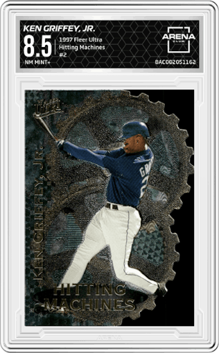 Ken Griffey, Jr. from the 1997 Fleer Ultra set graded by Arena Club and given an overall grade of 8.5.