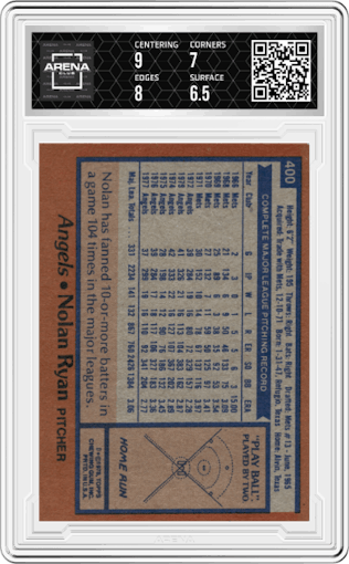Nolan Ryan from the 1978 Topps set graded by Arena Club and given an overall grade of 7.