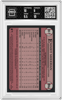 Emmet Sheehan from the 2024 Topps  set featuring a Mega Box Foil parallel graded by Arena Club and given an overall grade of 9.5.