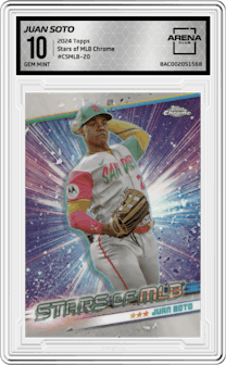Juan Soto from the 2024 Topps  set graded by Arena Club and given an overall grade of 10.