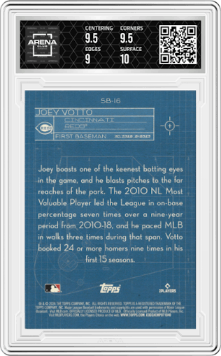 Joey Votto from the 2024 Topps  set graded by Arena Club and given an overall grade of 9.5.
