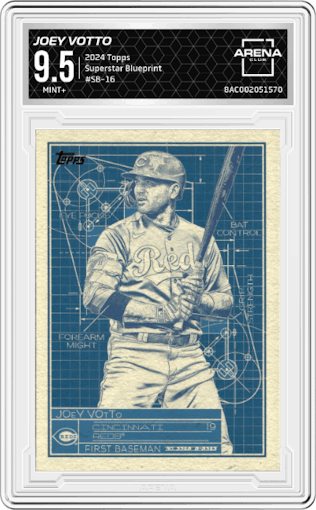 Joey Votto from the 2024 Topps  set graded by Arena Club and given an overall grade of 9.5.