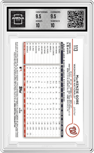 MacKenzie Gore from the 2024 Topps  set graded by Arena Club and given an overall grade of 10.