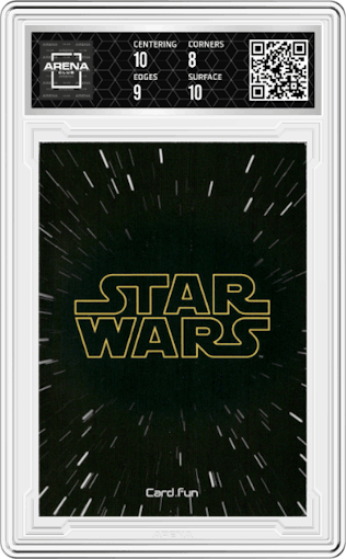 Boba Fett from the 2023 Card.Fun Star Wars Global Art Series set featuring a Character Painting parallel graded by Arena Club and given an overall grade of 8.5.