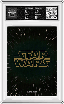 Emperor Palpatine from the 2023 Card.Fun Star Wars Global Art Series set featuring a Character Painting parallel graded by Arena Club and given an overall grade of 9.