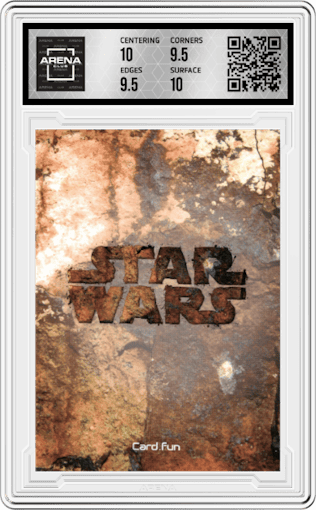 Stormtrooper from the 2023 Card.Fun Star Wars Global Art Series set featuring a Rust Metal parallel graded by Arena Club and given an overall grade of 10.