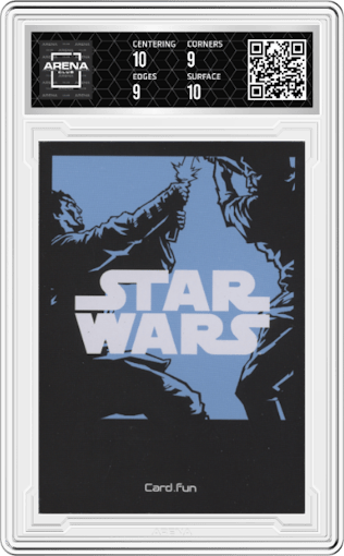 Jedi from the 2023 Card.Fun Star Wars Global Art Series set featuring a Stamp Art parallel graded by Arena Club and given an overall grade of 9.5.
