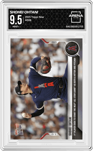 Shohei Ohtani from the 2021 Topps Now set graded by Arena Club and given an overall grade of 9.5.