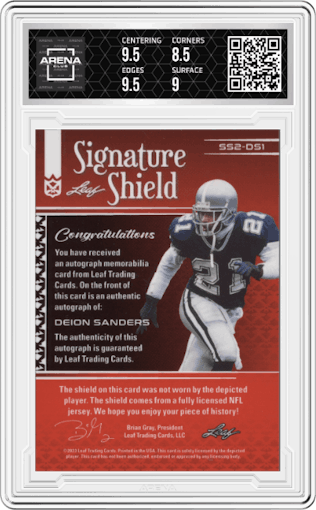 Deion Sanders from the 2023 Leaf Web Exclusives set graded by Arena Club and given an overall grade of 9.