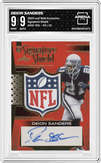 Deion Sanders from the 2023 Leaf Web Exclusives set graded by Arena Club and given an overall grade of 9.