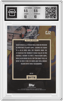 CJ Stroud from the 2024 Topps Now set graded by Arena Club and given an overall grade of 10.