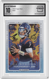 CJ Stroud from the 2024 Topps Now set graded by Arena Club and given an overall grade of 10.