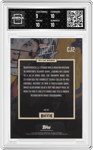 CJ Stroud from the 2024 Topps Now set graded by Arena Club and given an overall grade of 9.5.
