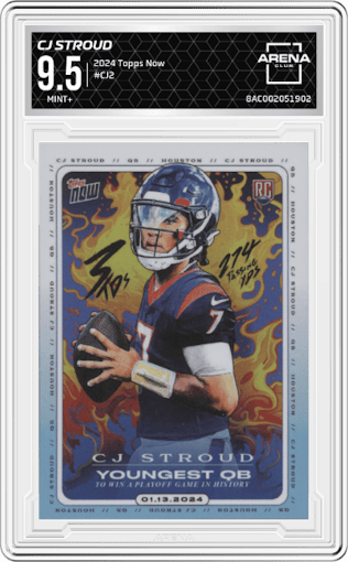 CJ Stroud from the 2024 Topps Now set graded by Arena Club and given an overall grade of 9.5.