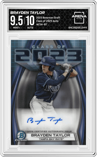 Brayden Taylor from the 2023 Bowman Draft set graded by Arena Club and given an overall grade of 9.5.