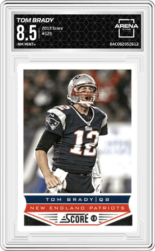 Tom Brady from the 2013 Score set graded by Arena Club and given an overall grade of 8.5.
