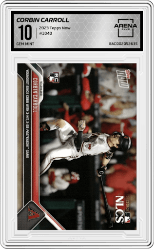 Corbin Carroll from the 2023 Topps Now set graded by Arena Club and given an overall grade of 10.