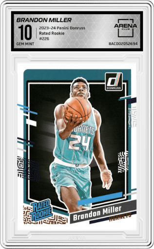 Brandon Miller from the 2023-24 Panini Donruss set graded by Arena Club and given an overall grade of 10.