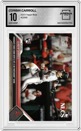 Corbin Carroll from the 2023 Topps Now set graded by Arena Club and given an overall grade of 10.