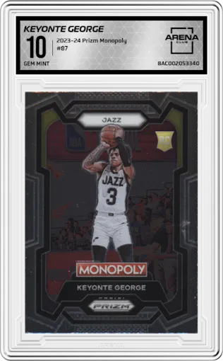 Keyonte George from the 2023-24 Panini Prizm Monopoly set graded by Arena Club and given an overall grade of 10.