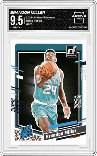 Brandon Miller from the 2023-24 Panini Donruss set graded by Arena Club and given an overall grade of 9.5.