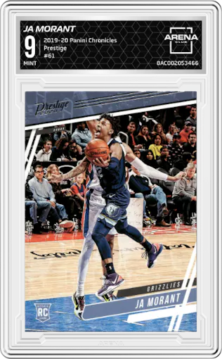 Ja Morant from the 2019-20 Panini Chronicles  set graded by Arena Club and given an overall grade of 9.