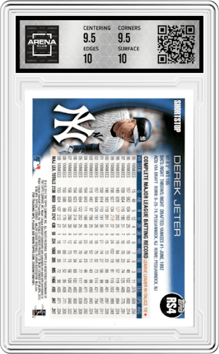Derek Jeter from the 2010 Topps Factory Set set graded by Arena Club and given an overall grade of 10.