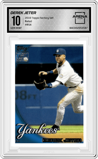 Derek Jeter from the 2010 Topps Factory Set set graded by Arena Club and given an overall grade of 10.