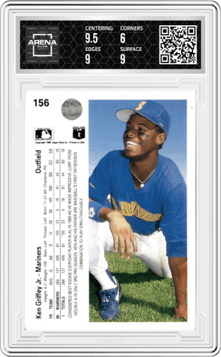 Ken Griffey Jr. from the 1990 Upper Deck set featuring a Variation parallel graded by Arena Club and given an overall grade of 6.5.
