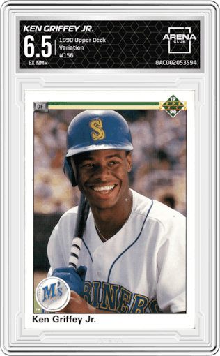 Ken Griffey Jr. from the 1990 Upper Deck set featuring a Variation parallel graded by Arena Club and given an overall grade of 6.5.