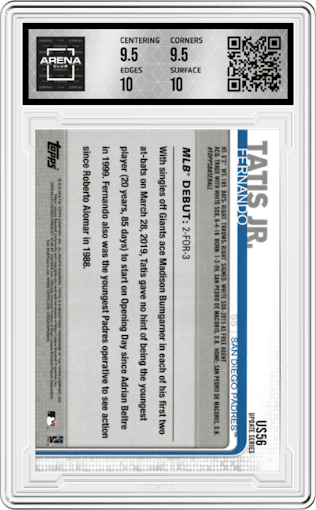Fernando Tatis Jr. from the 2019 Topps Update  set graded by Arena Club and given an overall grade of 10.