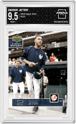 Derek Jeter from the 2003 Upper Deck set graded by Arena Club and given an overall grade of 9.5.
