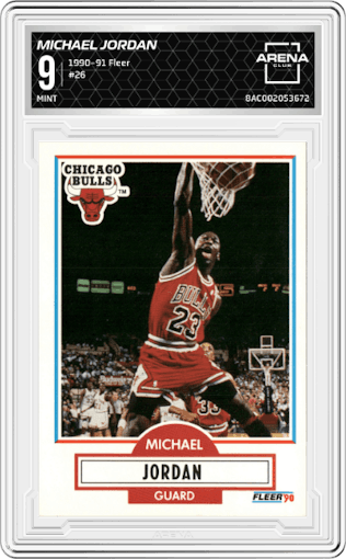 Michael Jordan from the 1990-91 Fleer set graded by Arena Club and given an overall grade of 9.
