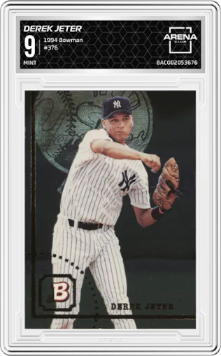 Derek Jeter from the 1994 Bowman  set graded by Arena Club and given an overall grade of 9.