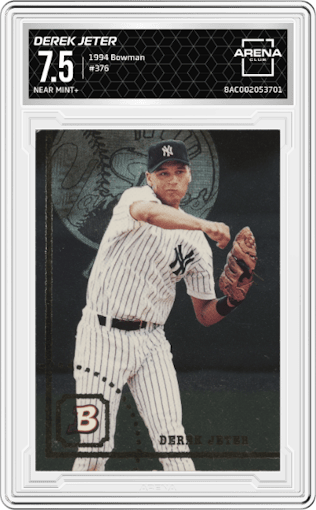 Derek Jeter from the 1994 Bowman  set graded by Arena Club and given an overall grade of 7.5.