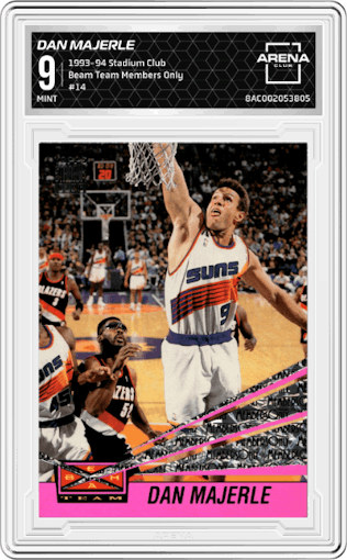 Dan Majerle from the 1993-94 Topps Stadium Club set featuring a Members Only parallel graded by Arena Club and given an overall grade of 9.