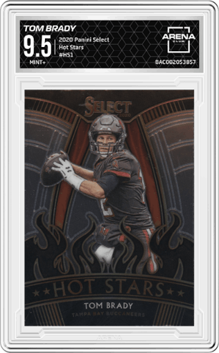 Tom Brady from the 2020 Panini Select set graded by Arena Club and given an overall grade of 9.5.