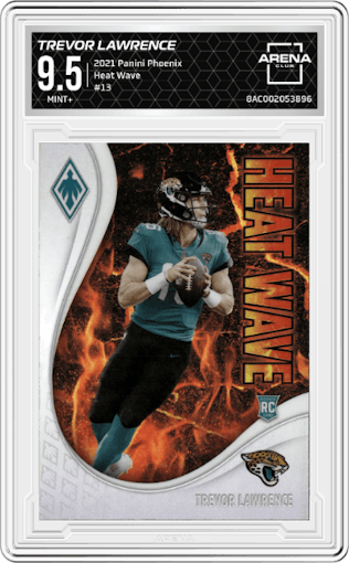 Trevor Lawrence from the 2021 Panini Phoenix set graded by Arena Club and given an overall grade of 9.5.