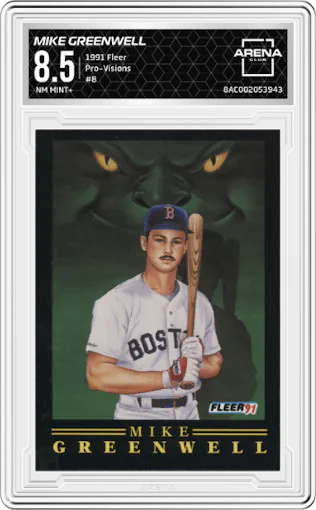 Mike Greenwell from the 1991 Fleer set graded by Arena Club and given an overall grade of 8.5.
